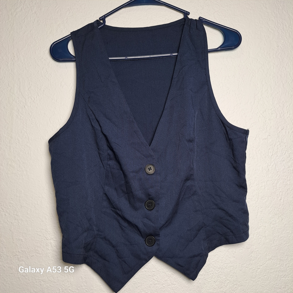 SHEIN Dark Blue Sleeveless Vest with Buttons